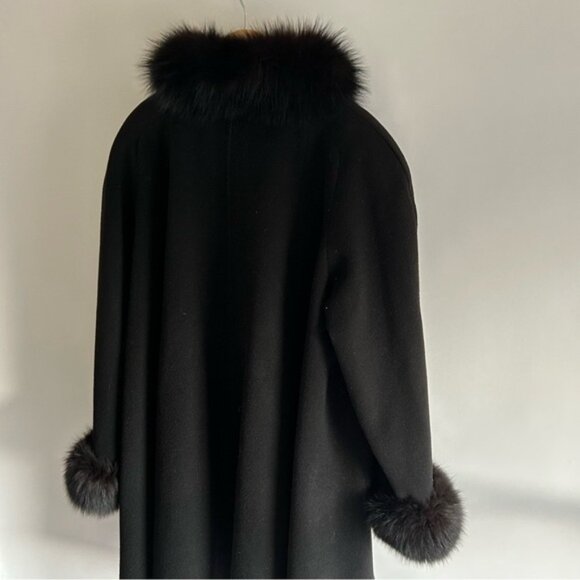 Nina Ricci vintage 1970s Wool Cashmere Fur Black Coat - Picture 8 of 13